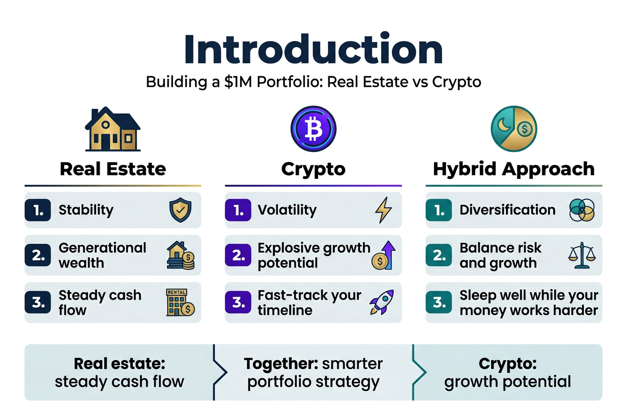 How to Build a $1M Portfolio: Comparing Real Estate Stability vs. Crypto Volatility